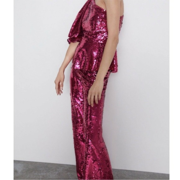 NWT Zara fuchsia sequin flare pants - Picture 7 of 9